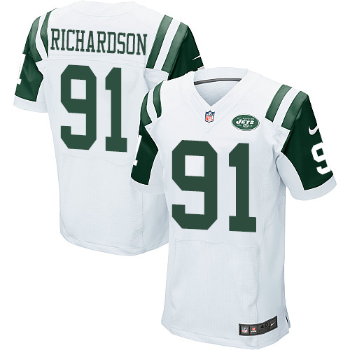 Men's Elite Sheldon Richardson Nike Jersey White Road - #91 NFL New York Jets